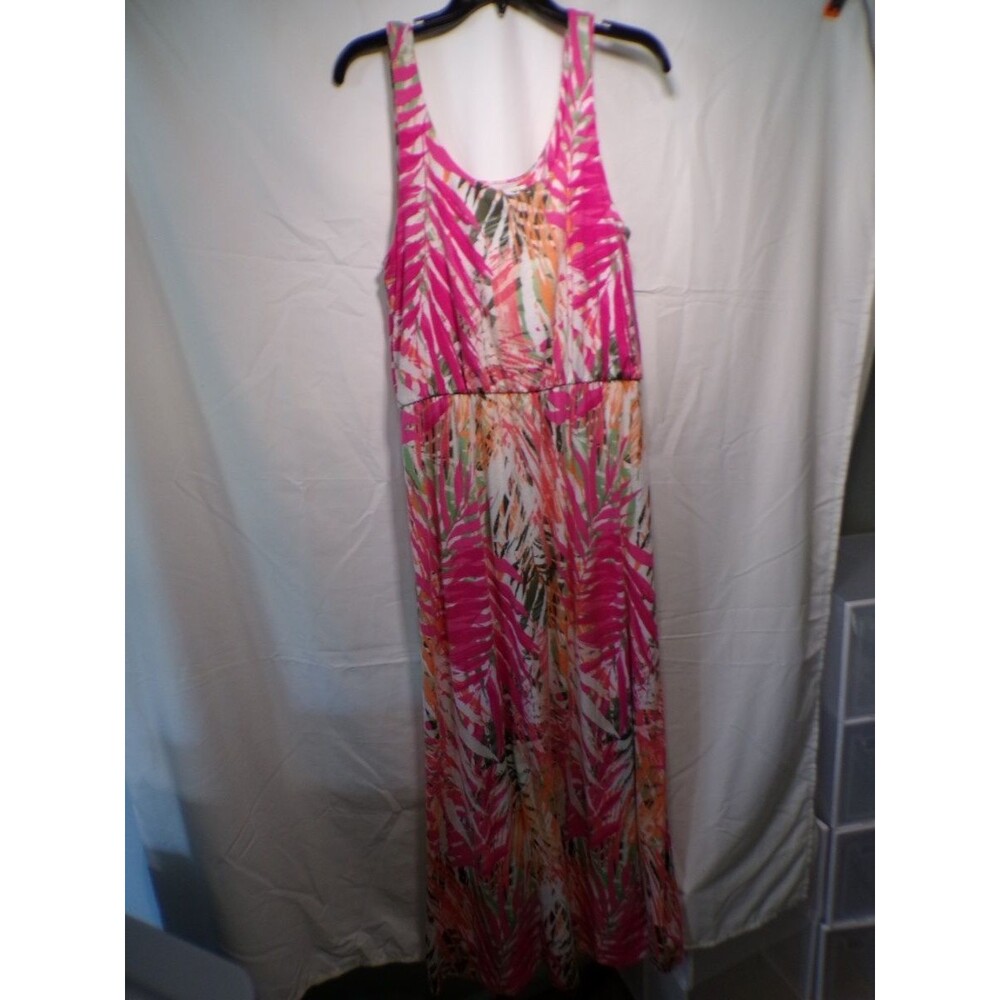 Sonoma Women's Maxi Dress Size M Sleeveless Pink Orange Botanical Print